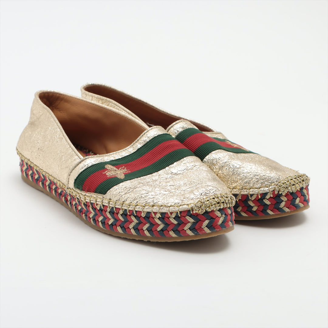 GUCCI Metallic Gold Crinkled Leather Web Pilar Bee