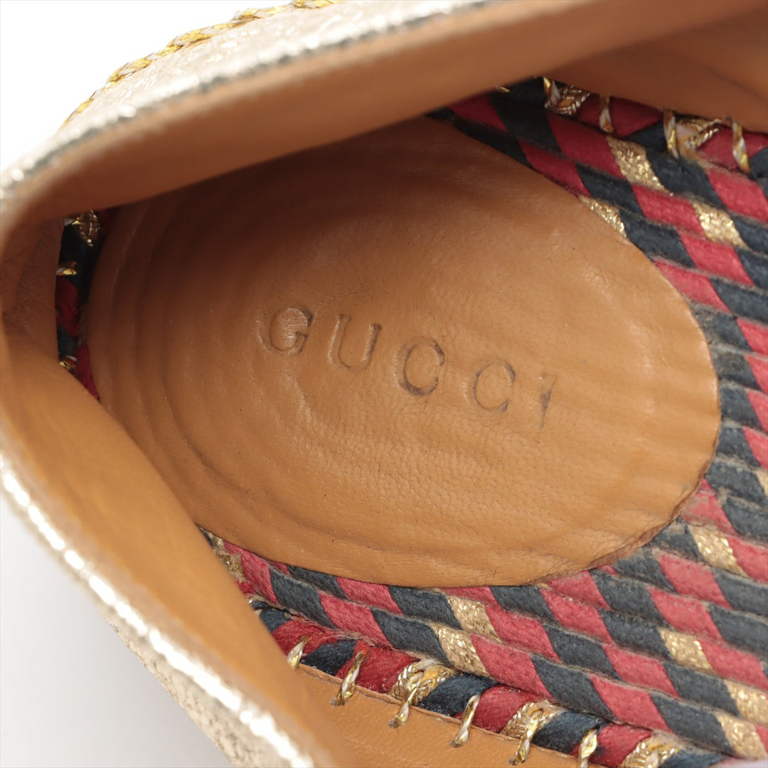 GUCCI Metallic Gold Crinkled Leather Web Pilar Bee